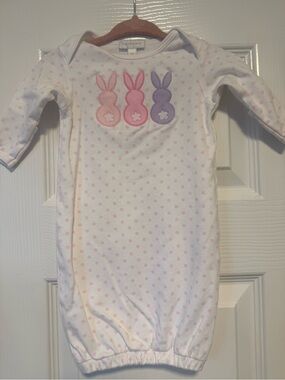 Magnolia Baby Newborn Baby Gown with Pink & Purple Bunny Appliqués